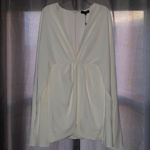 White cape plunge mini dress